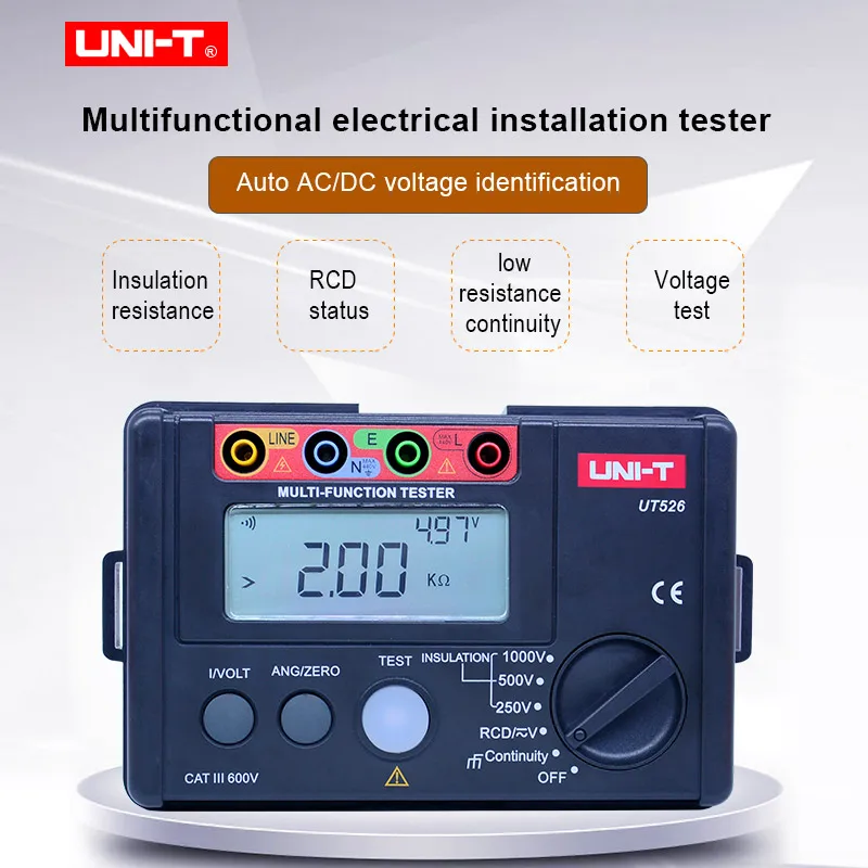 

Цифровой измеритель сопротивления изоляции UNI-T UT526 + тестер RCD, тестер электрической установки, измеритель сопротивления заземления, Вольтметр Ом