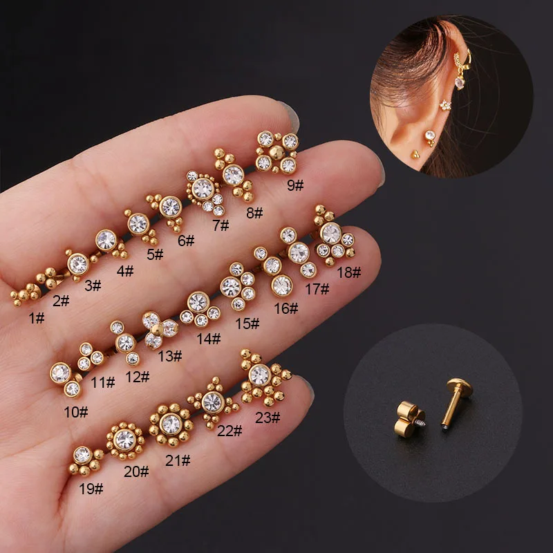 

1PC 16G Stainless Steel Flat Back Internally Thread Stud Earrings Labret Lip Helix Tragus Cartilage Lobe Piercing Conch Jewelry