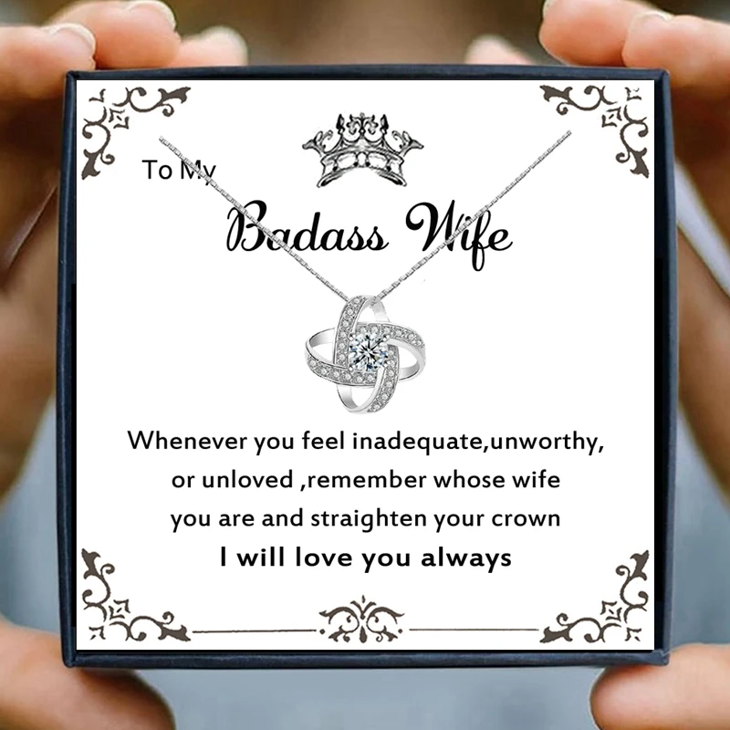 

wife Necklaces for Women Badass wife soulmate Knot Pendant Necklaces Crystal Jewelry Birthday husband wedding Christmas Gifts