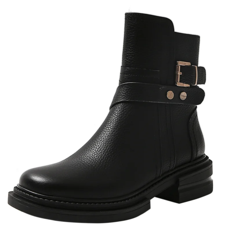 

Женские ботильоны из натуральной кожи, на среднем каблуке, с пряжкой