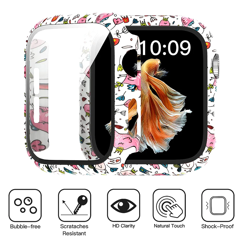 Case+Bands for Apple Watch 44mm 42mm 38mm 40mm Band Screen Protector Cover, Glass+Silicone Wristband Strap for iWatch SE 123456