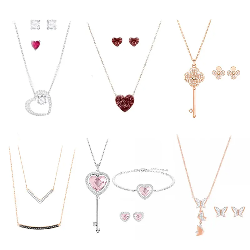 

Высокое качество 1: 1 оригинальные ювелирные изделия SWA DIY Простые современные модные трендовые ожерелье серьги набор романтических круглых ...