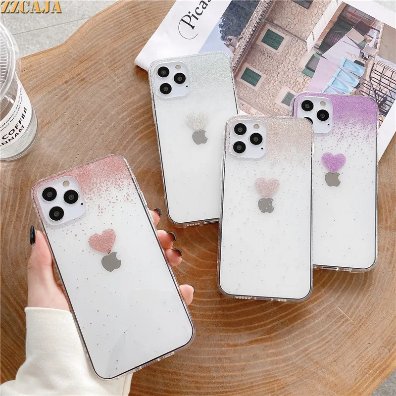 

Bling Bling Half Clear Cover for iPhone 12 Pro Max Case Shiny Glitter for iPhone 12 Mini Hard Soft Watercolor Drawing Protector