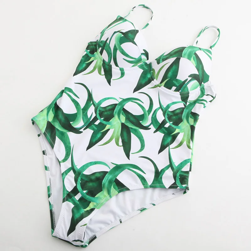 Riseado 2021 Цельный купальник сексуальный пуш ап для женщин с принтом листьев ремень