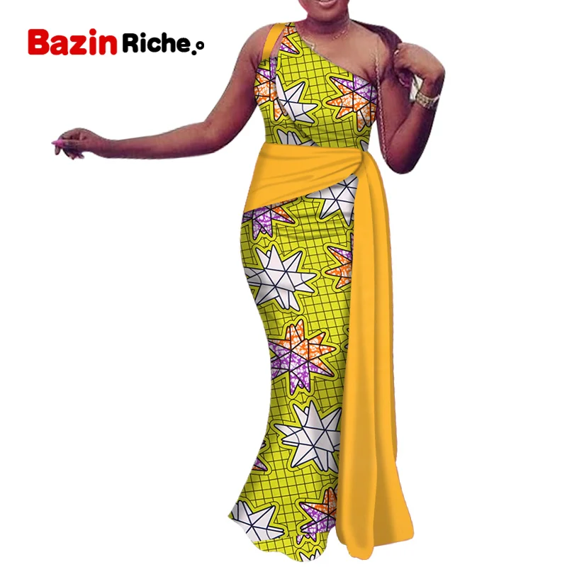 

African Women Clothing One Pcs Wax Cotton Wedding Party Dresses Basin Elegant Lady Clothes Ceremony Wear Plus Size Custom WY6499