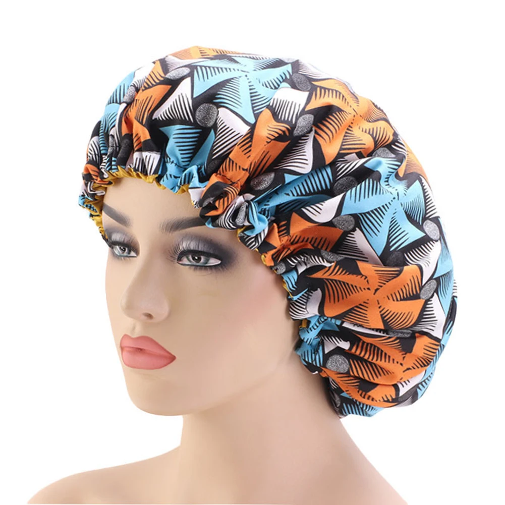

Women African Floral Print Satin Night Sleep Bonnet Hat Cap Head Wrap Large Ladies Headwrap Care Hat Beanie