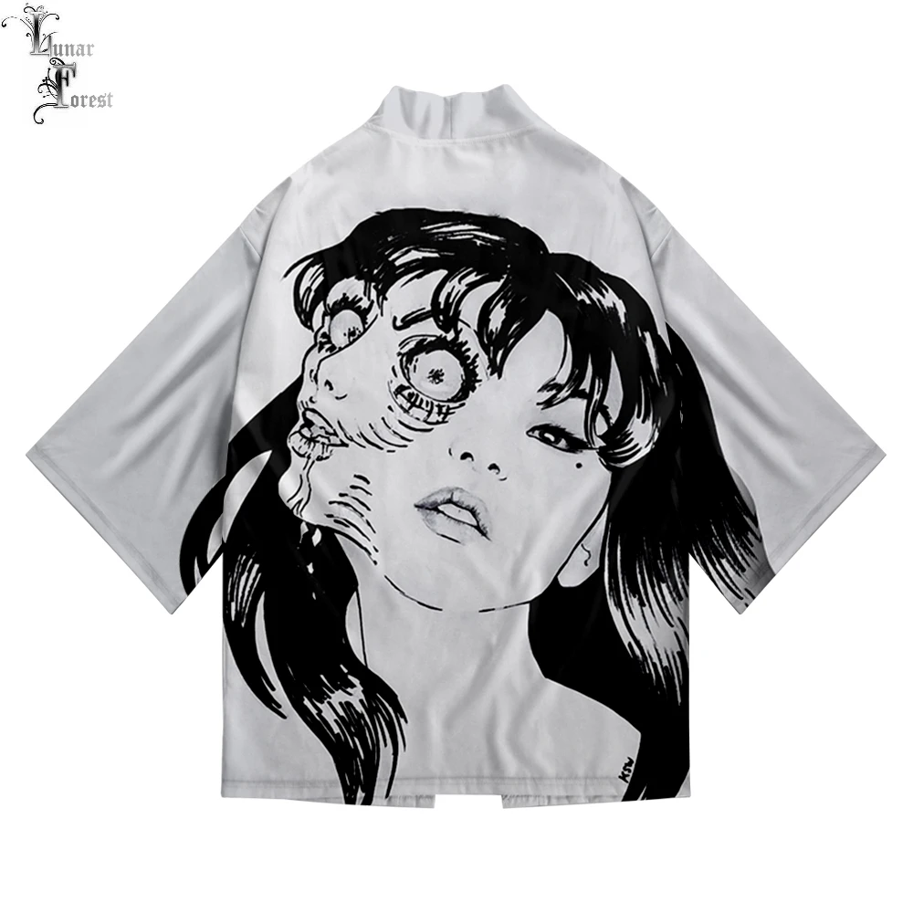 Junji Ito 3D печать Аниме японское кимоно хаори юката косплей для женщин/мужчин Модная Летняя Повседневная крутая уличная одежда с коротким рукавом