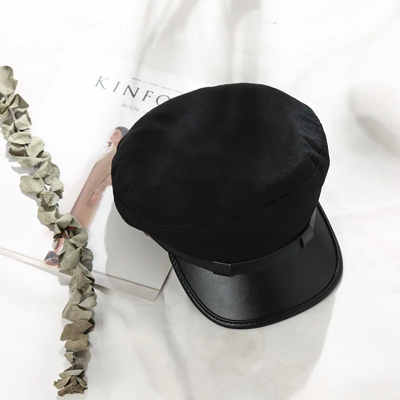 Модная военная шапка из искусственной кожи сезон осень-зима шерстяная