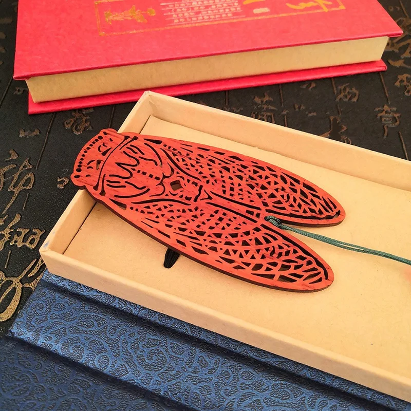 Redwood Cicada Shape Bookmark Set Teacher&amp#39s Day Classical Chinese Style Creative Gift Red Wooden |