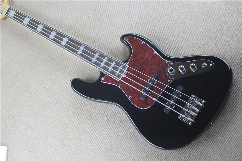 

Chinese guitar factory custom New Black 4 string bass guitar red pickguard electric Jazz Bass guitar10yue