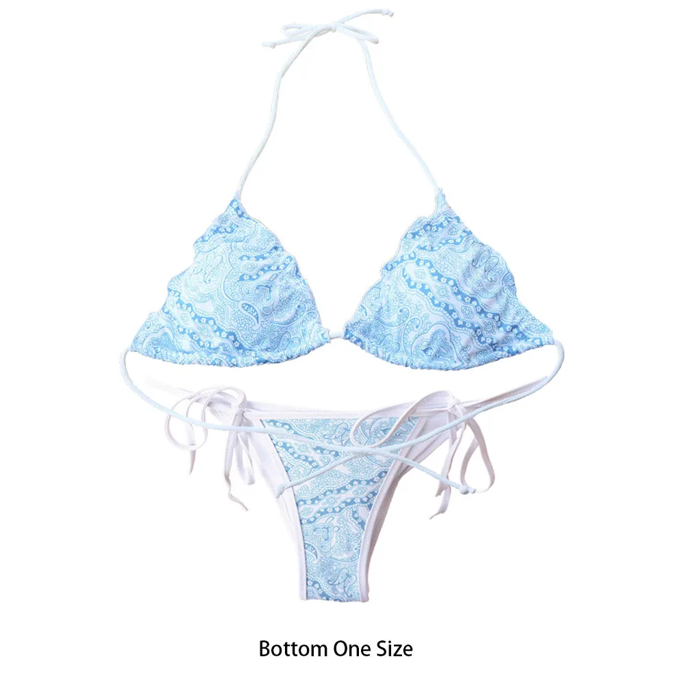 

Bikini set Summer style Women's Swimsuits Celadon Flowe Push-up Retro Biquinis Triangle Brazilian Swimwear Blue girl