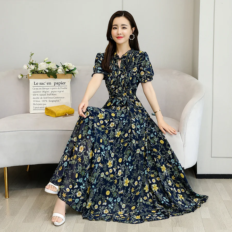 2020 Элегантный принт в стиле Бохо шифоновое пляжное платье миди весенне-летнее