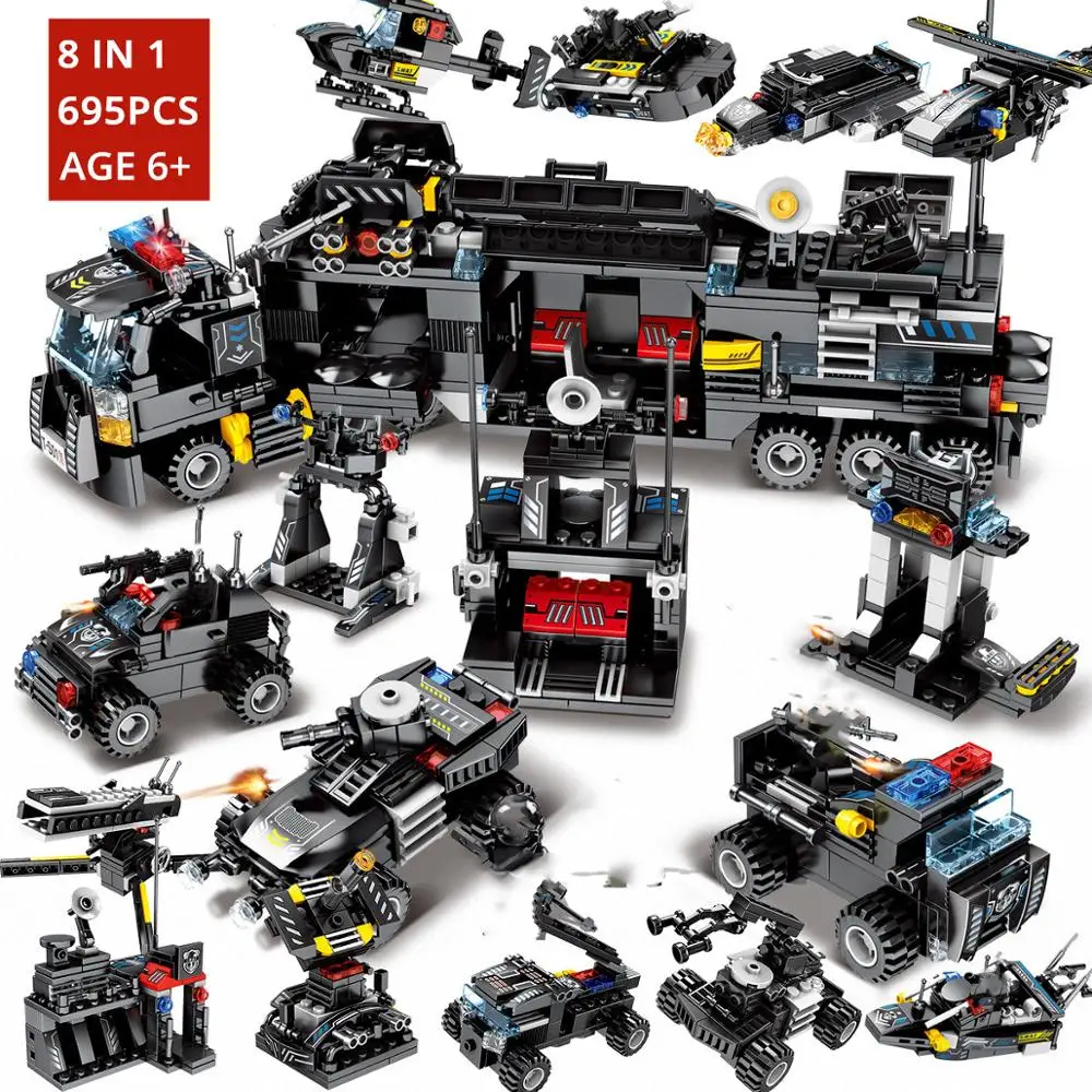 8В1 городская полиция спецназ строительные блоки для грузовиков наборы 695 шт.