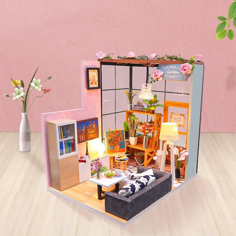 

DIY Flower Casa Wooden Doll House Kits Miniatures with Furniture 3D Model Villa Dollhouse Assembled Toys for Girls Xmas Gifts