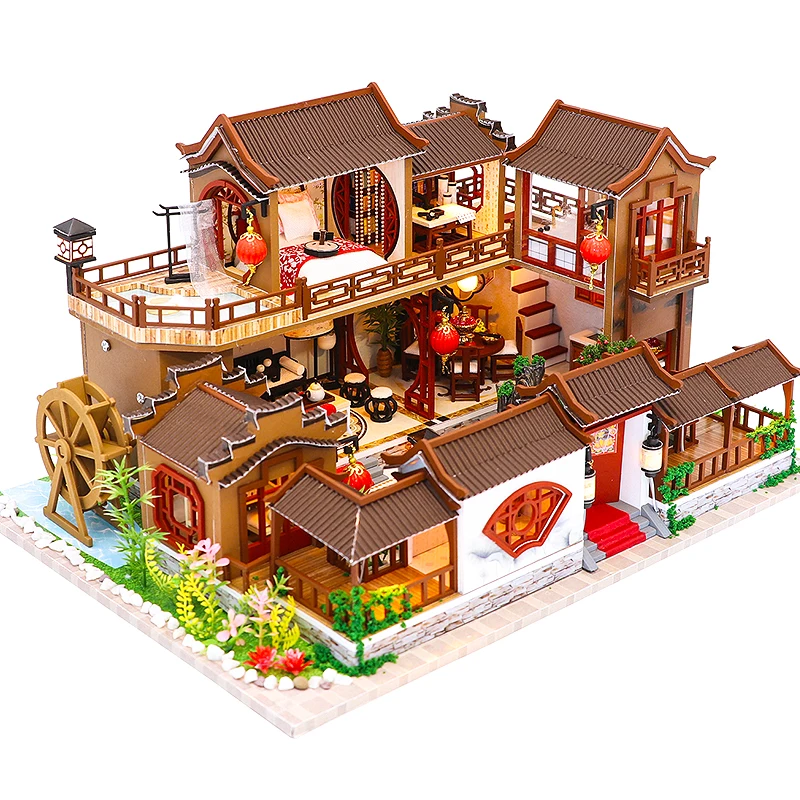 Kids Toys Dollhouse with Furniture Assemble Wooden Miniature Doll House Diy Dollhouse Puzzle Toys for Children L905