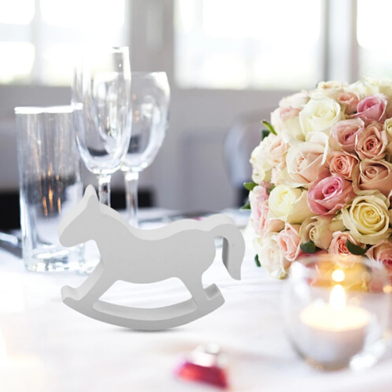 

White Wooden Small Rocking Horse Balance Home Decor Kids Toys wood hand Carved Gifts Children's Room Decoration Crafts