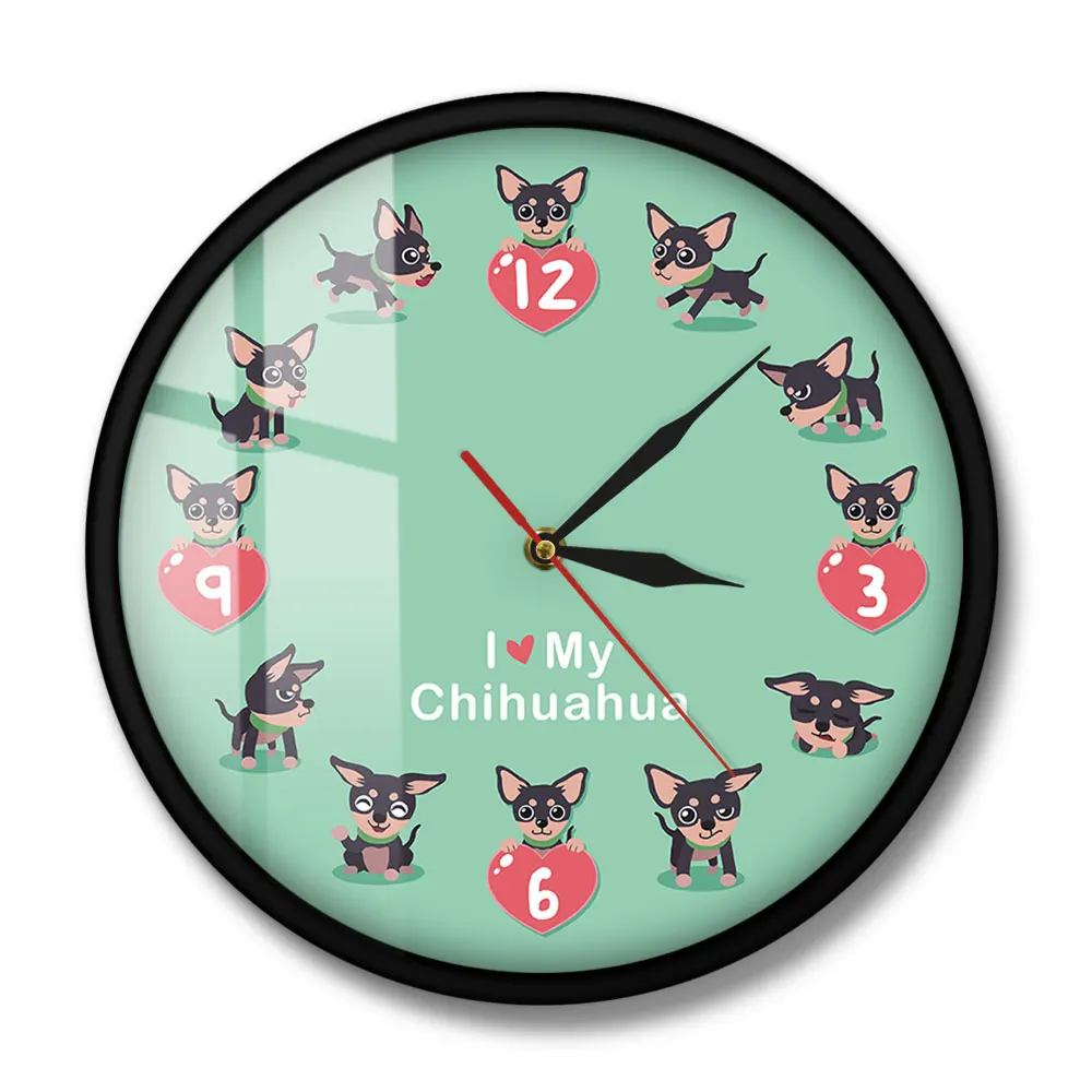 Милые Чихуахуа Чи-Чи мультфильм стена Clcok I Love My Chihuahua уникальные настенные