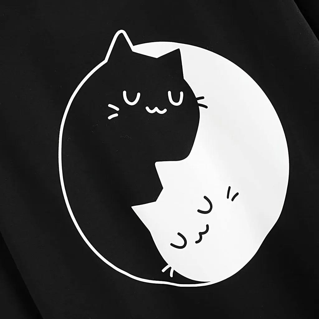 Женская модная рубашка с длинным рукавом и круглым воротником принтом кошки