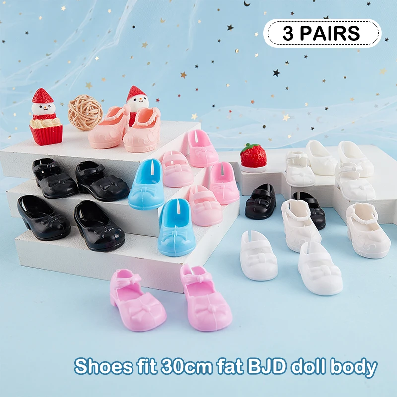 

New Shoes for 1/6 BJD 30CM Dolls Variety of Colors Heeled Flat Princess Shoes PVC Material Doll Accessories 3 Pairs