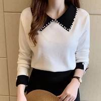 spring fall womens fashion lapel sweater long sleeved casual loose wild knitted pullovers female knitwear tops jumper full d138