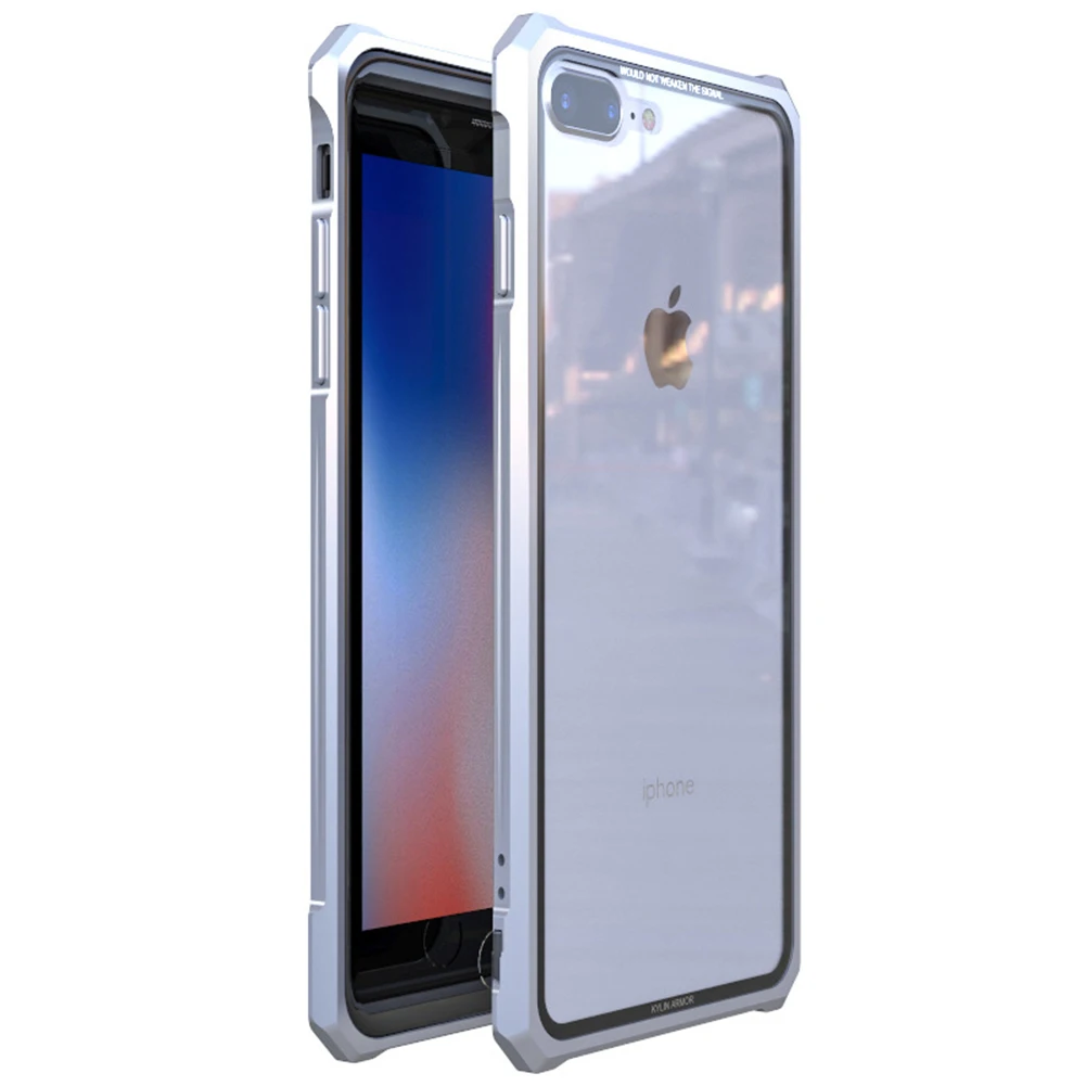 Silver Металлический бампер из закаленного стекла чехол для iPhone 7 8 Plus противоударное стекло высокой четкости металлическая пряжка рамка защитная задняя чехол для iPhone 7 8 - Цвет: Silver
