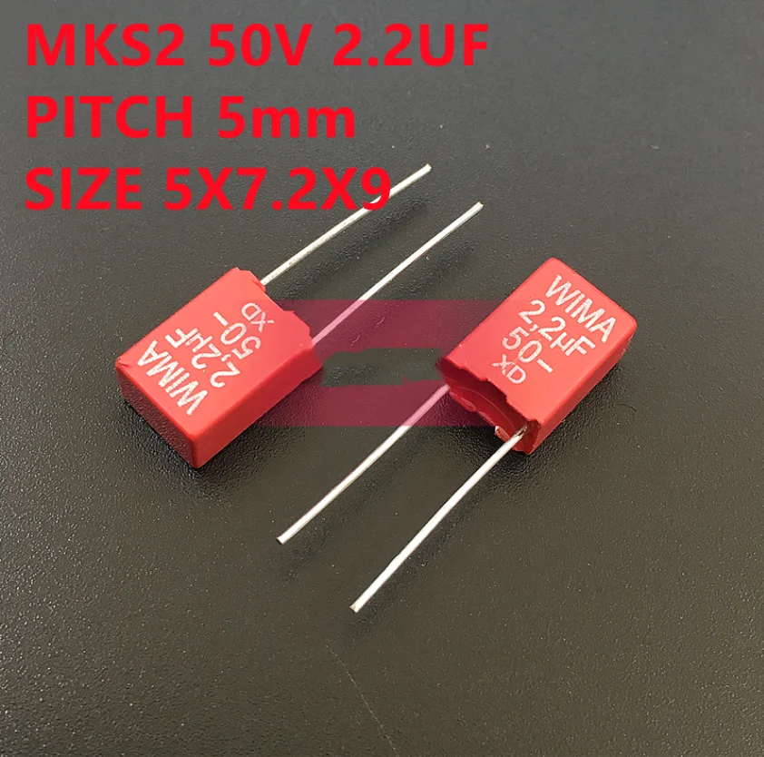 

5pcs Capacitor MKS2 50V 2.2UF 50V 225 2U2 foot pitch 5mm size 5X7.2X9