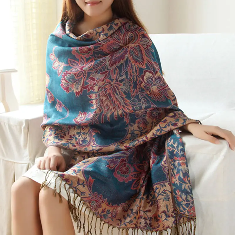 

2021 модный роскошный брендовый цветочный женский шарф с кисточками, Высококачественная накидка, пашминовый палантин, мусульманский хиджаб