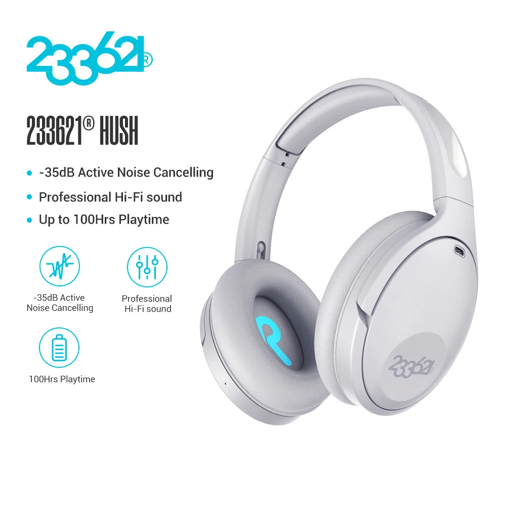 

233621 Hush Wireless Headphones Bluetooth Stereo Sound Headsets with Built-in Mic ,100 Hours Playing Time