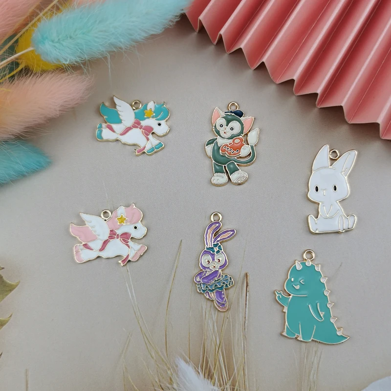 10pcs cute animals enamel charms rabbit dinosaur flying unicorn earring pendants bracelet finding jewelry making phone diy free global shipping