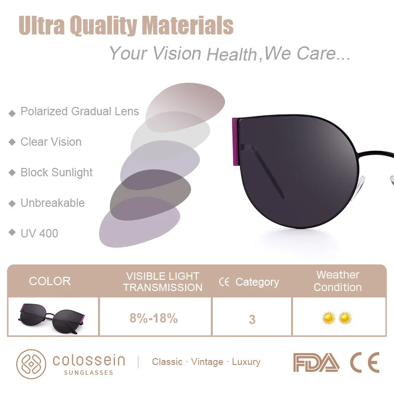 Женские поляризованные солнцезащитные очки COLOSSEIN Роскошные Модные Винтажные