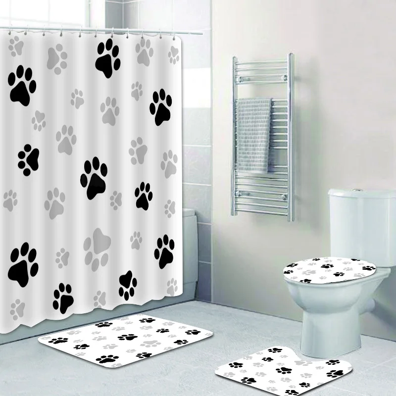 Стильная абстрактная занавеска для душа с узором в виде лап собаки и ковер милые
