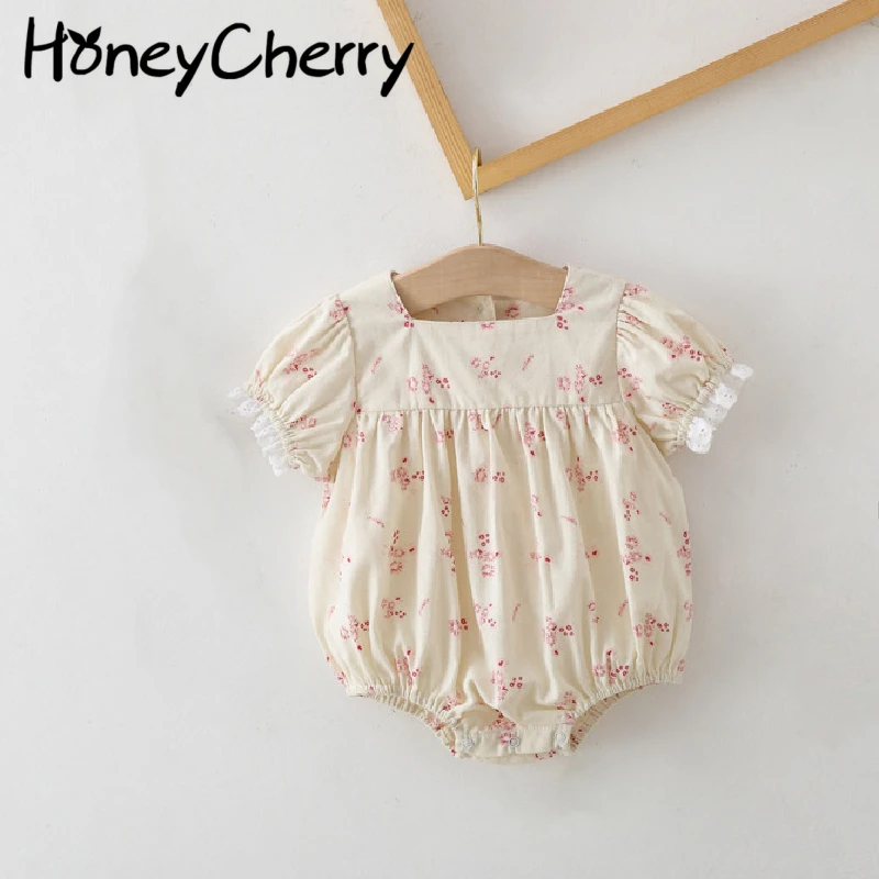 

New summer baby Bodysuit printed pullover lace short sleeves Bodysuit baby girl clothes