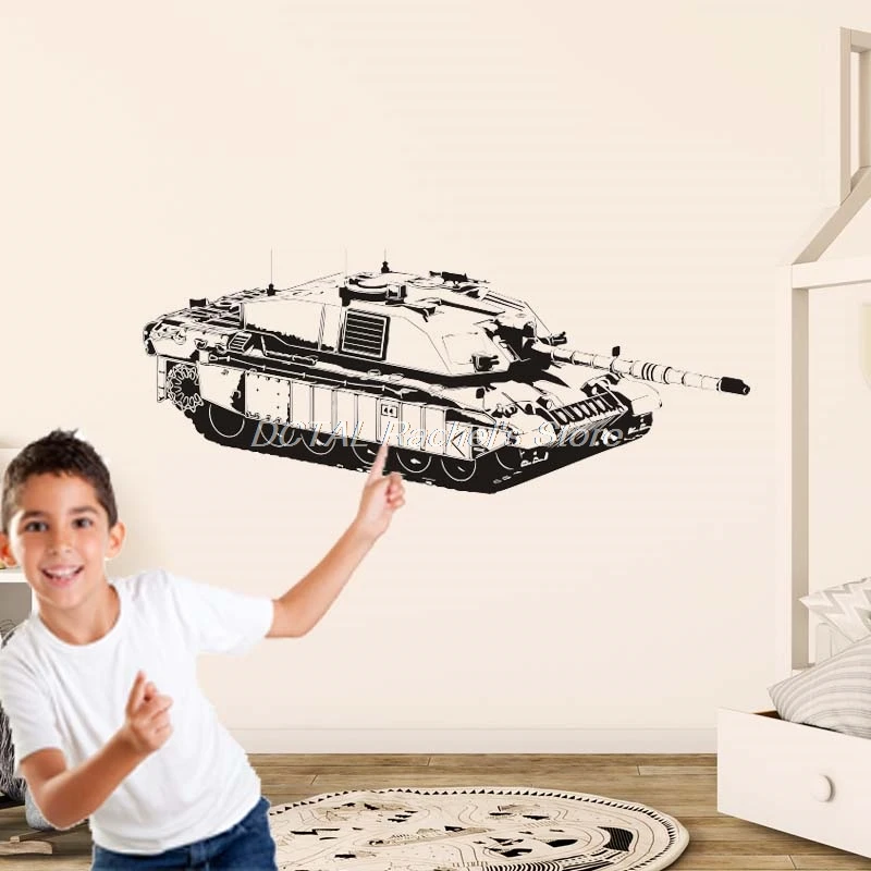 Challenger British Army Tank Wall Sticker Military Weapon Decal Vinyl Sticker House Murals For Kids Room Decoration