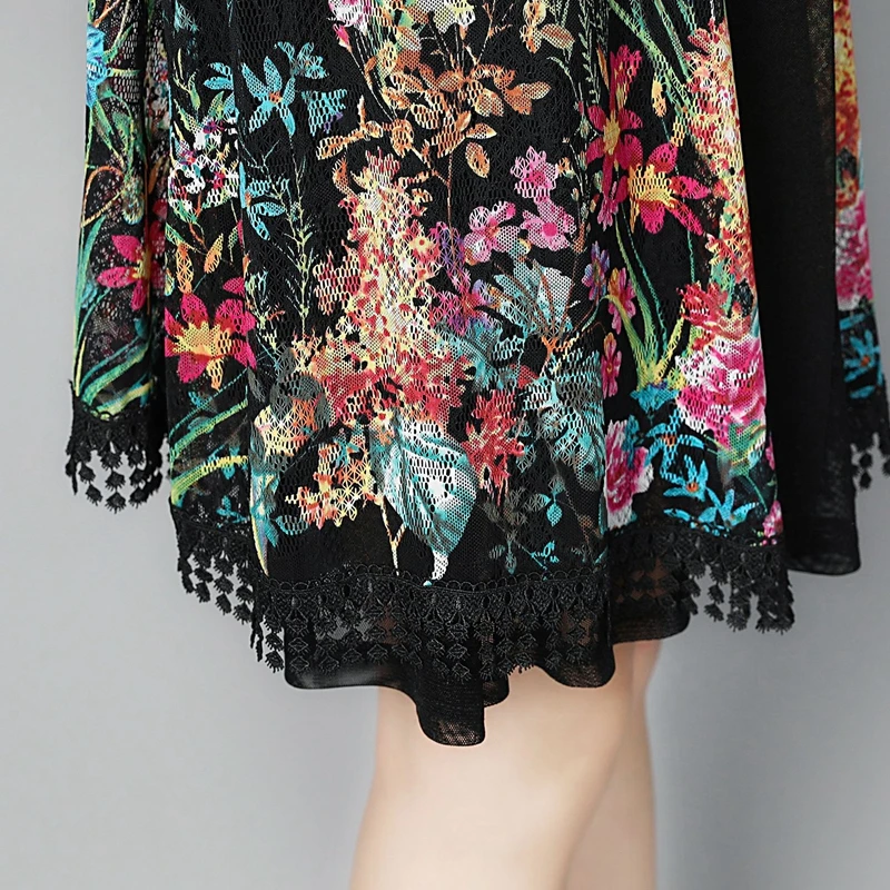 Женское платье с цветочным принтом кружевное вечернее из двух предметов