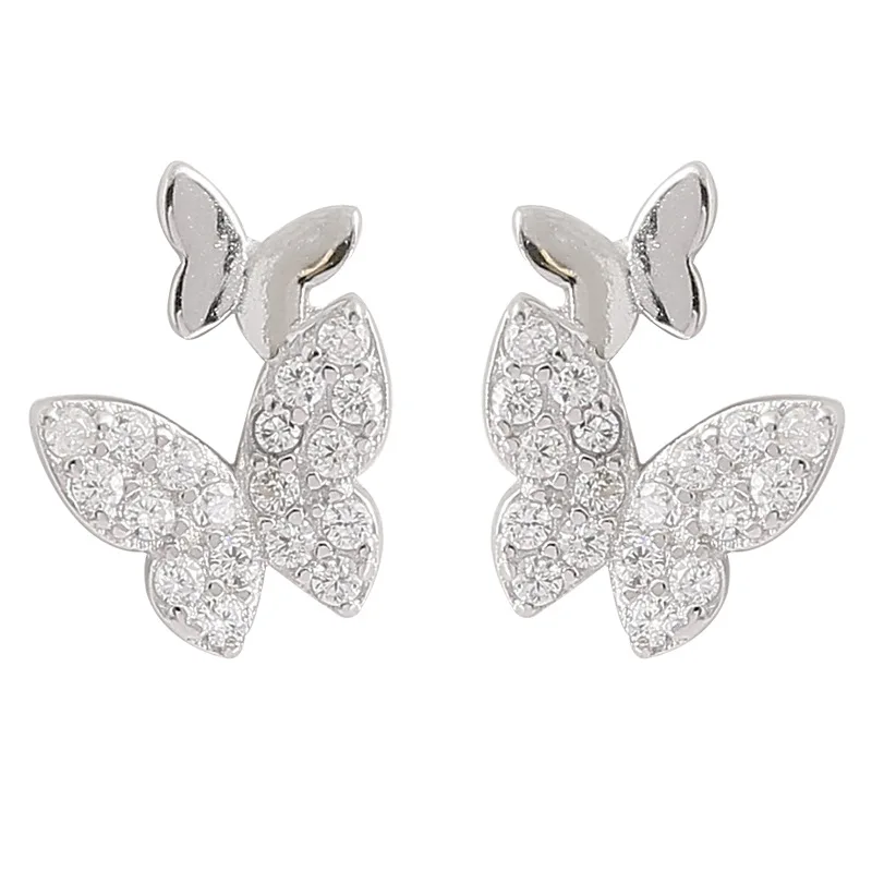 Серебро 925 пробы Сережка-гвоздик в форме бабочки для женщин детские украшения