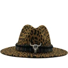 Фетровая Шляпа Унисекс, фетровая шляпа с плоскими полями, шерсть, джаз, леопард, кожа, декоративный ремешок, официальная Панама, новинка 2020