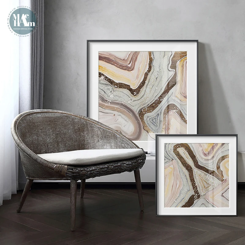 Maeham современная абстрактная мраморная текстура Золотой горный холст картина