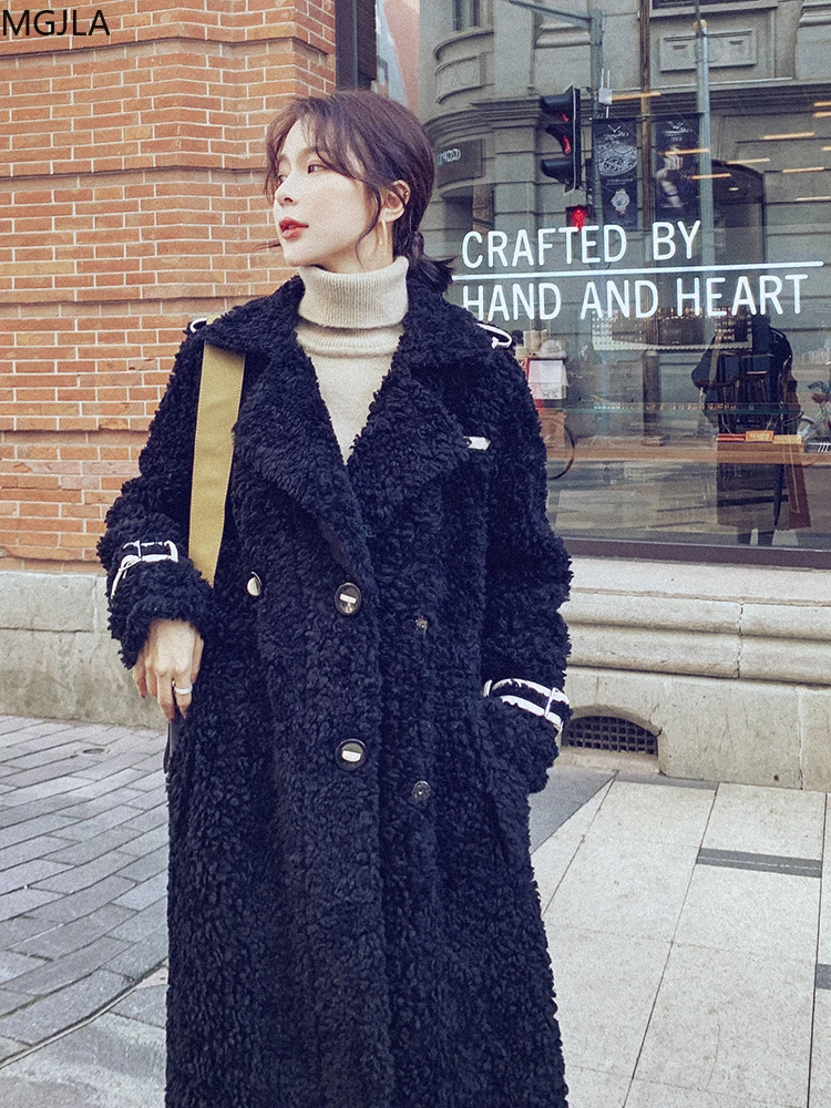 

Lamb Wool Coat Woolen Coat Women's Mid-length 2020 Winter New Hepburn Style Korean Loose Thick Korean Coats for Women
