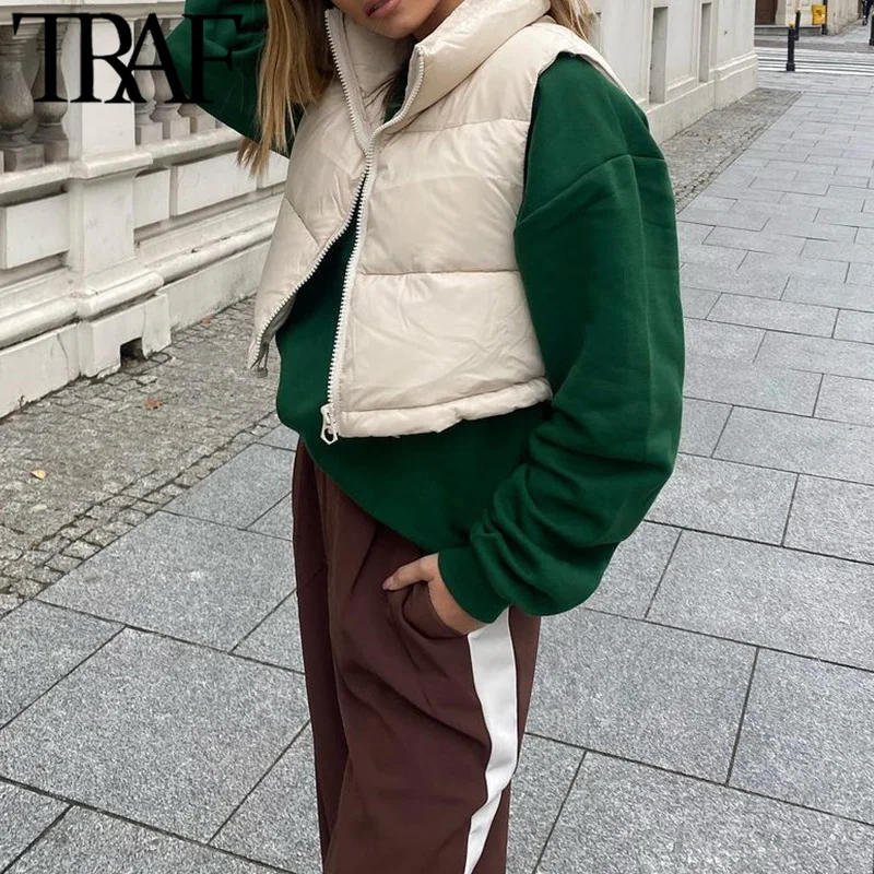 Женский винтажный жилет на молнии с высоким воротником | Женская одежда