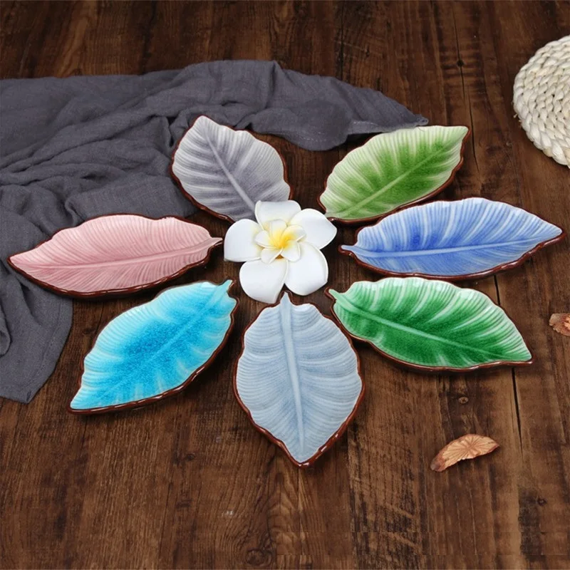 (2 шт.) блюдо с банановыми листьями керамическая тарелка глазурованные блюда для