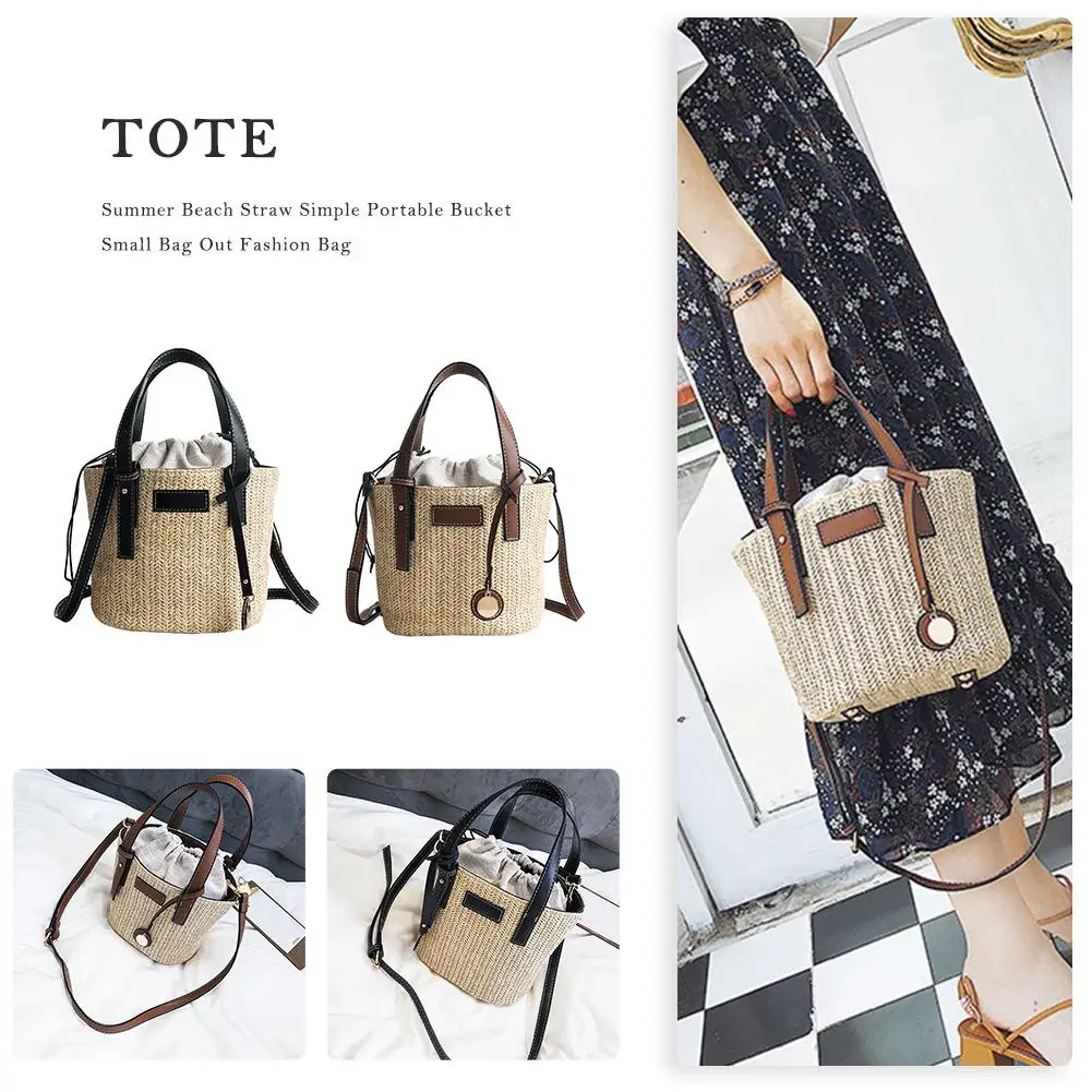 

Summer Women's Backpack Beach Straw Simple Portable Bucket Small Pocket Female Bag Out 2020 New Items For Women Totebag