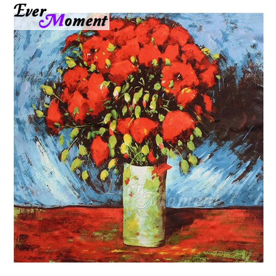 

Алмазная живопись Ever Instant 5D, картина Стразы ручной работы, вышивка крестиком с красными цветами, домашняя Алмазная вышивка ASF1793