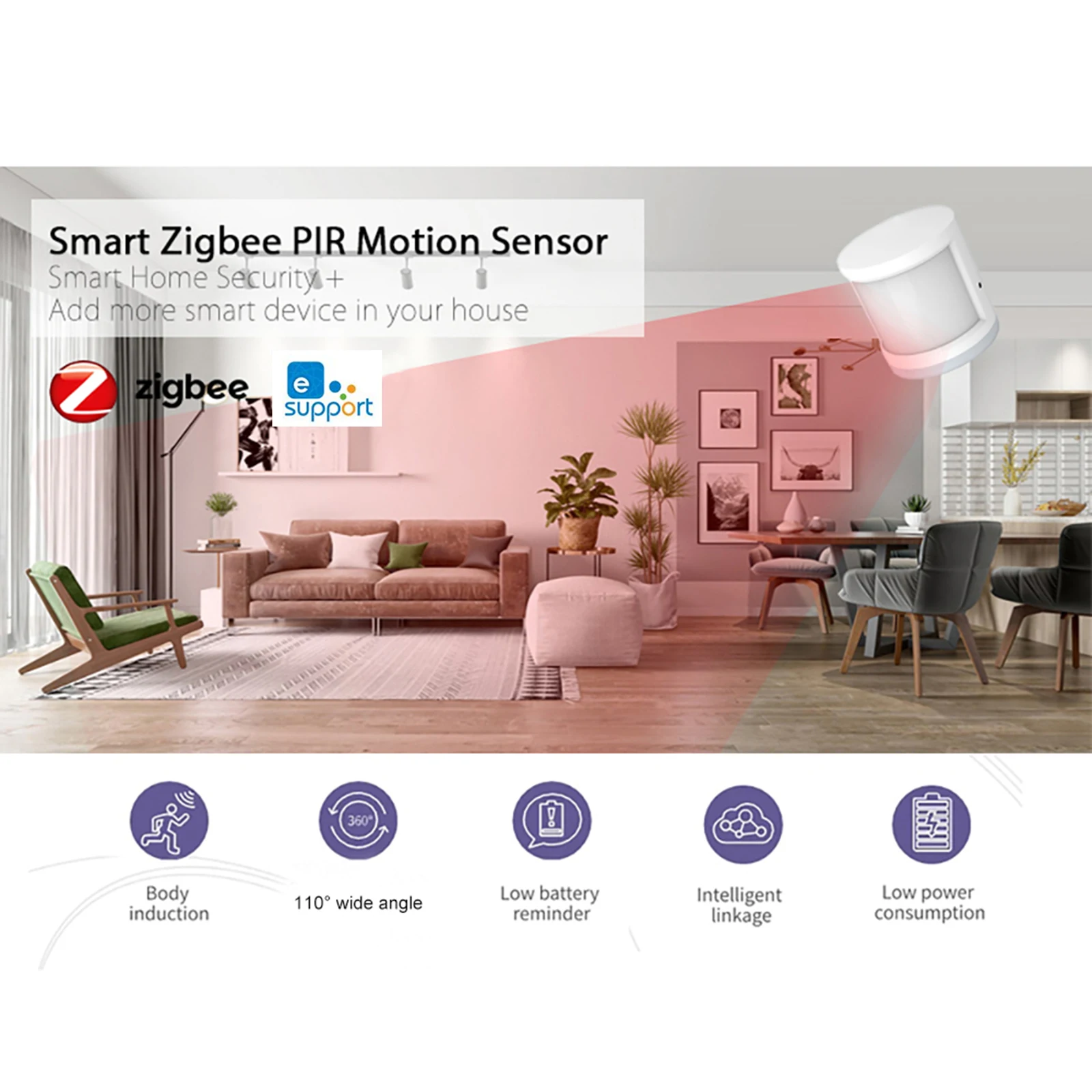 

Mini eWelink ZigBee PIR Motion Sensor Wireless Passive Infrared Detector Security Burglar Alarm Sensor eWelink APP Control