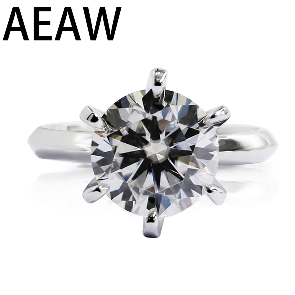 AEAW 1.0ct 3ct 5ct EF круглое кольцо из 18К белого золота с покрытием серебра 925 пробы