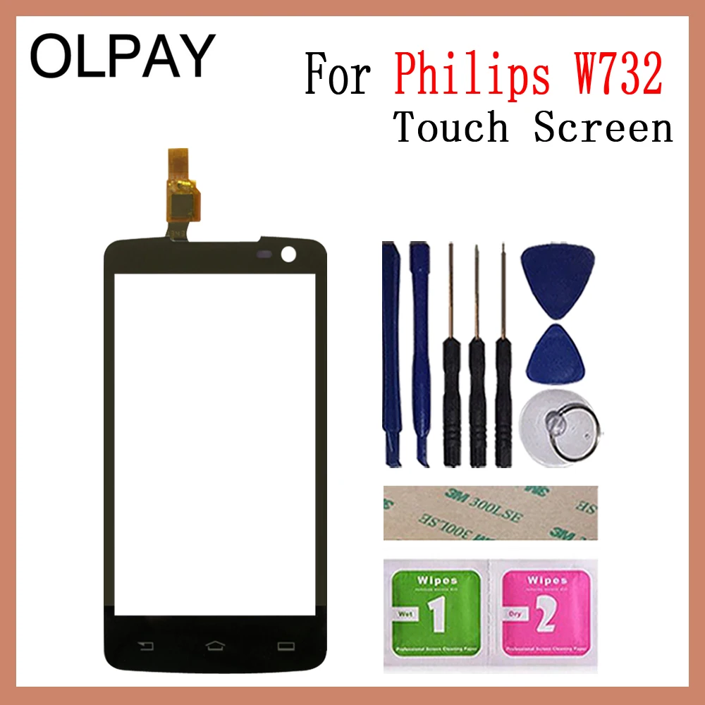 Black With Tools Мобильный телефон сенсорный экран для Philips Xenium W732 4," дюймовый сенсорный экран стекло дигитайзер панель объектив сенсор стекло Ремонт - Цвет: Black With Tools