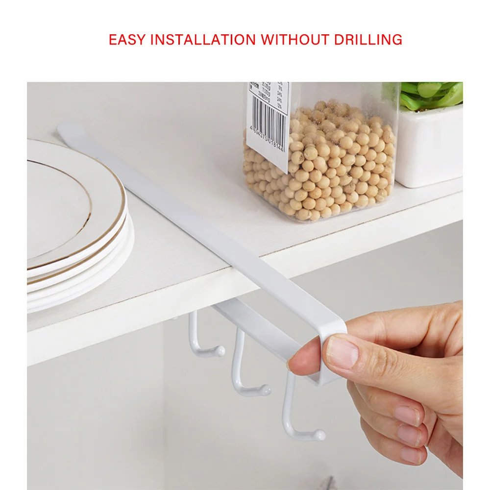 adhesive cup holder under cabinet 6 hook coffee cup hanger kitchen utensil hooks coffee cups holder helf hanging rack free global shipping