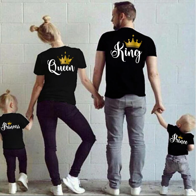 Family Matching Clothes tshirt Funny Daddy Mommy Casual Father KING QUEEN Letter Son Mother and Daughter Tshirts Baby and Me Top