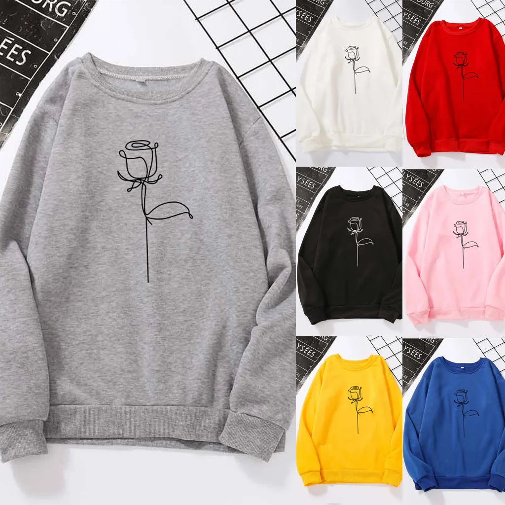 Женская толстовка с капюшоном и принтом розы повседневные пуловеры круглым