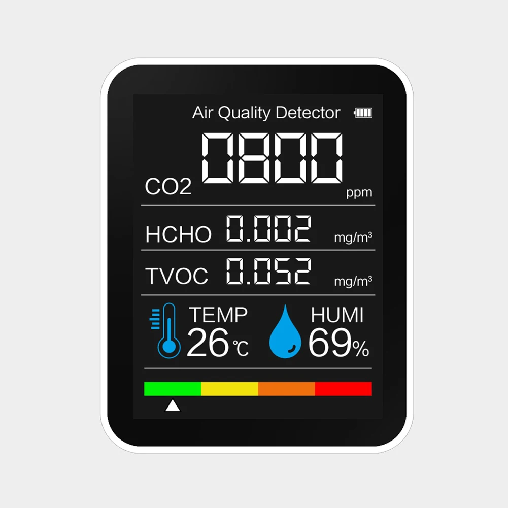 

Умный Цифровой Термометр-Гигрометр 5 в 1, измеритель CO2, детектор газа, монитор качества воздуха в помещении, домашний прибор для тестировани...