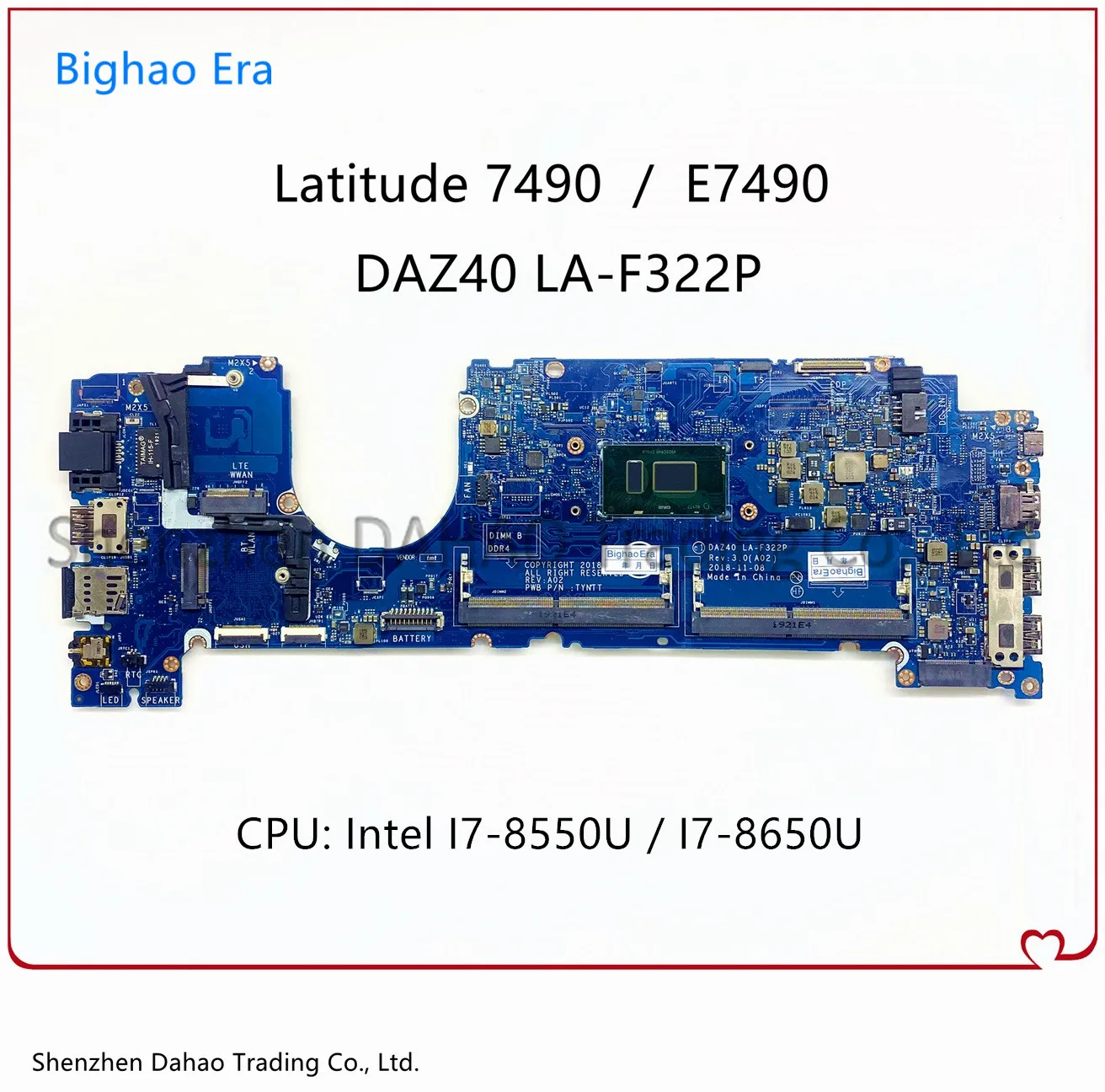 

Материнская плата для ноутбука DELL Latitude 7490 E7490 DAZ40 LA-F321P LA-F322P W/ I7-8550/8650U CPU CN-02XPCX 0PP44F NFCCJ CWDR5 протестирована